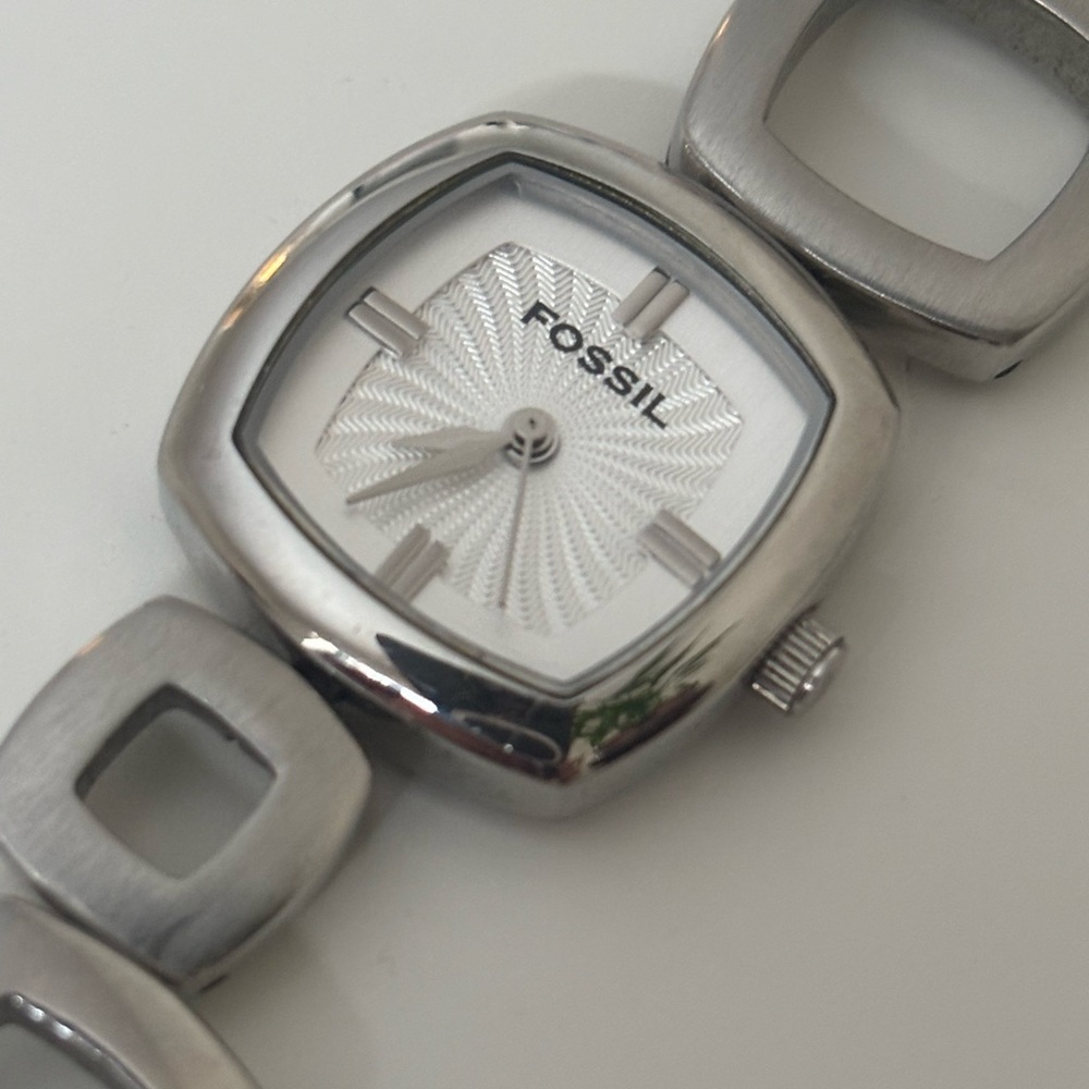 Fossil Silver Square link Bracelet watch with White Dial